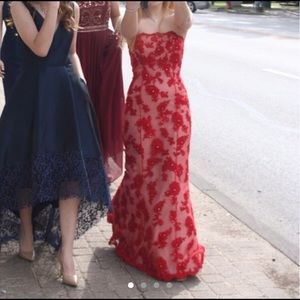 red floral lace JOVANI dress